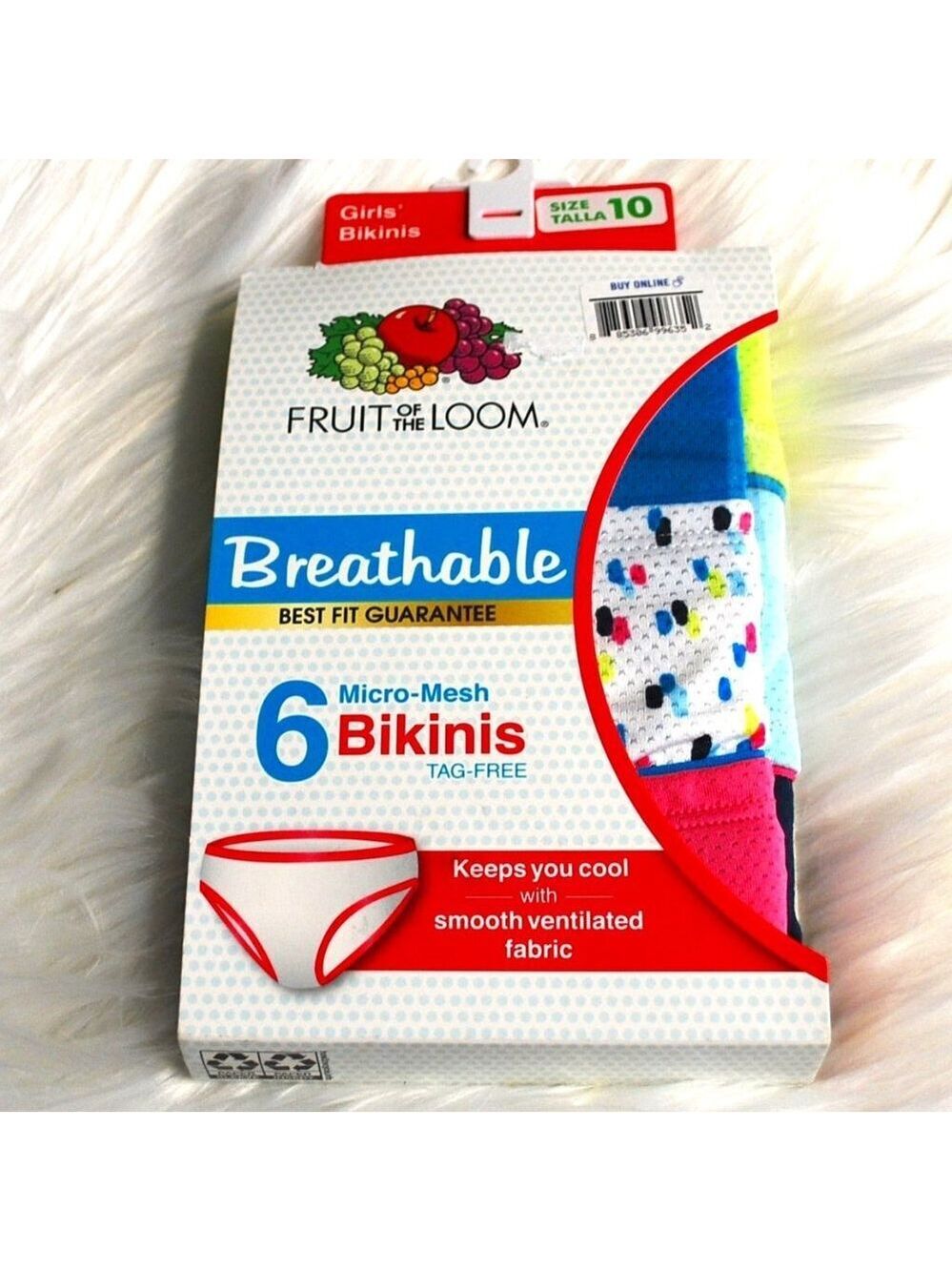Fruit of the Loom Girl's Breathable Micro Mesh Bikini Panties 6 Pack Size 10